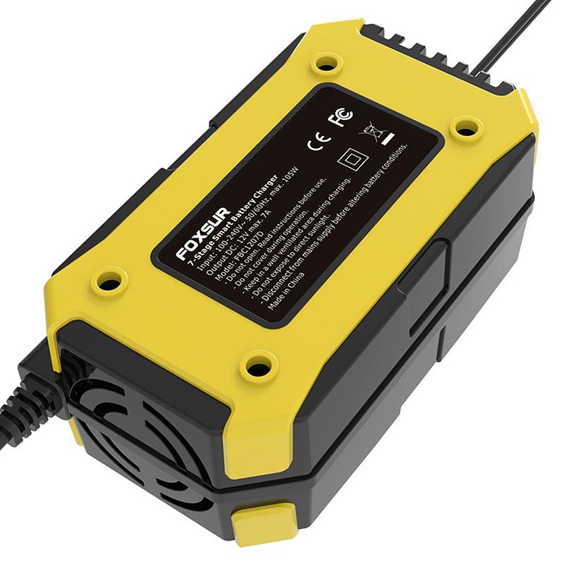 FOXSUR 12V 7A 7-Stage Pulse Battery Charge for EFB GEL WET AGM Car Motorcycle Battery Charger (EU