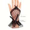 Lace Short Gloves for Women Bridal Wedding Lolita Style Mesh Hand Sleeves with Handmade Ribbon Bow And Hook Finger Glued