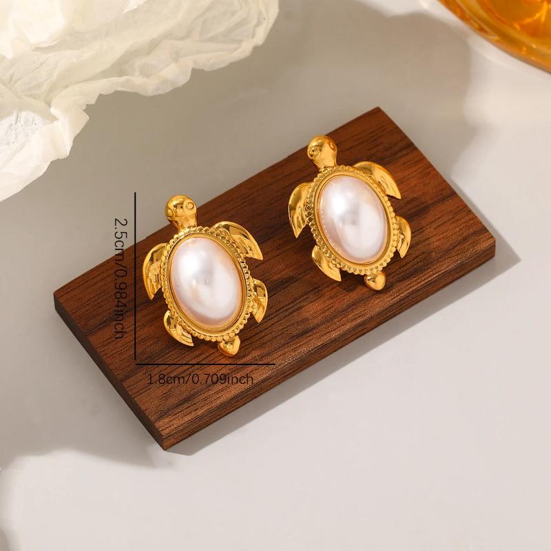 Fashion Stainless Steel Pearl Earrings For Women Geometric Irregular Metal Stud Earring Trendy Jewelry Gift
