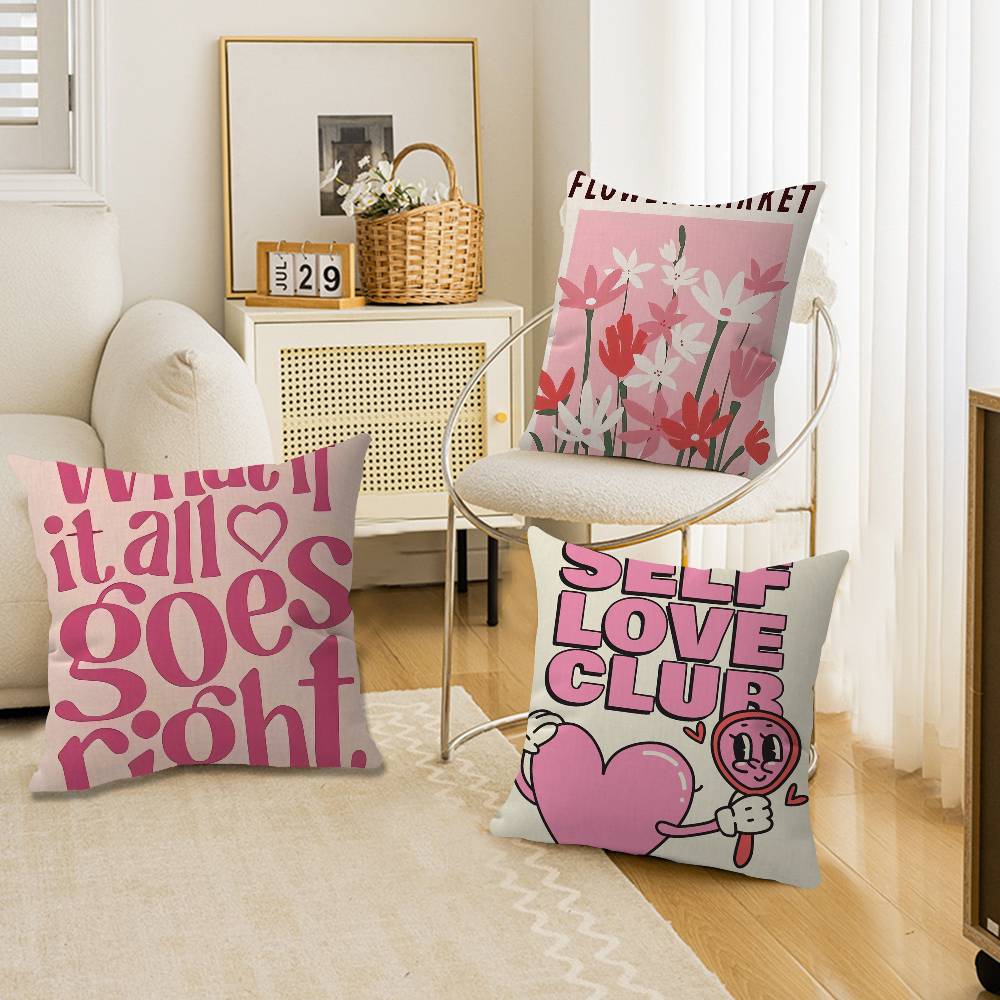 Simplicity Vintage Pink Cartoon Print Canvas Personalized Pillow Cover Kids Bedroom Wild Party Decor Pillowcase Kid Shower Gift