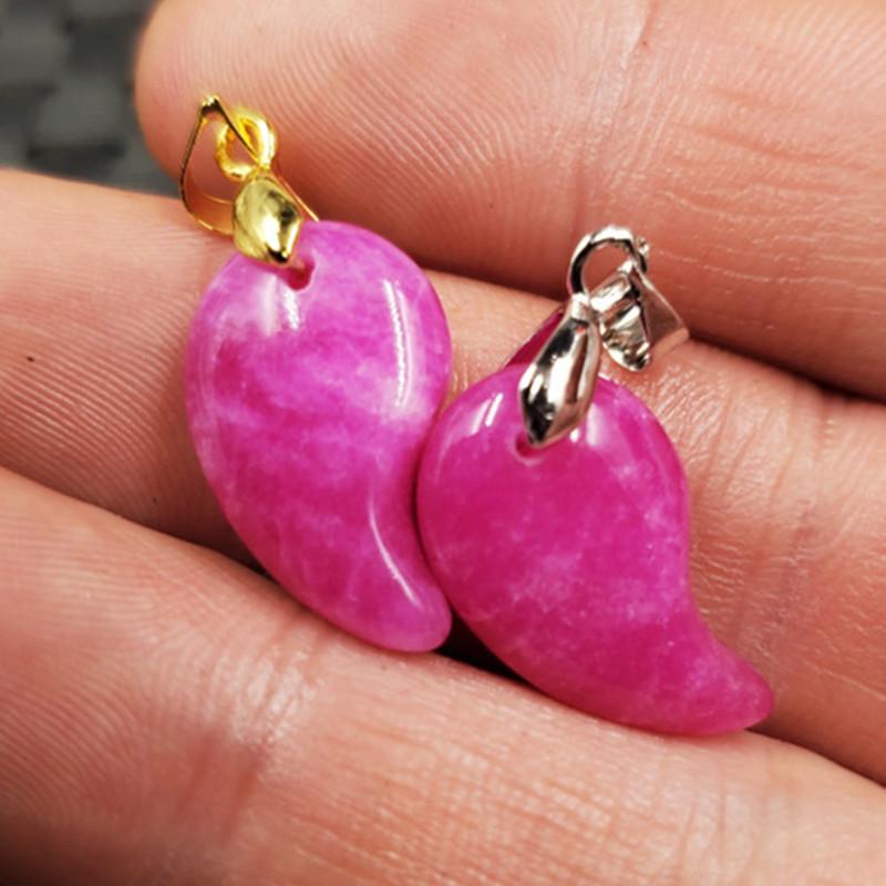 Pink Jade Chili Blossom Pendant Necklace Gold 12x20mm