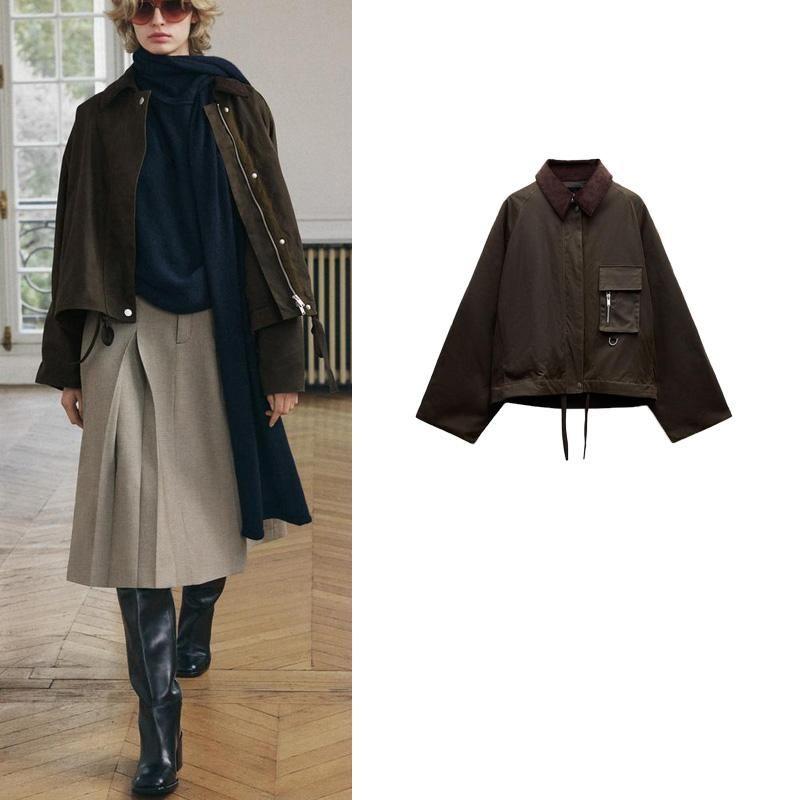 Fall and Winter New Women's Fashion Style Lapel Long Sleeves Corduroy Neckline Waxing Leather Jacket Coat 4369241