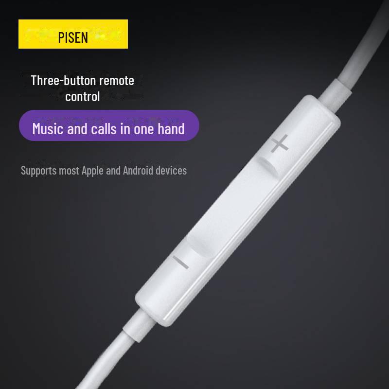PISEN Semi-In-Ear Wired Stereo Headphones, 3.5mm Jack, Compatible with Android & Apple