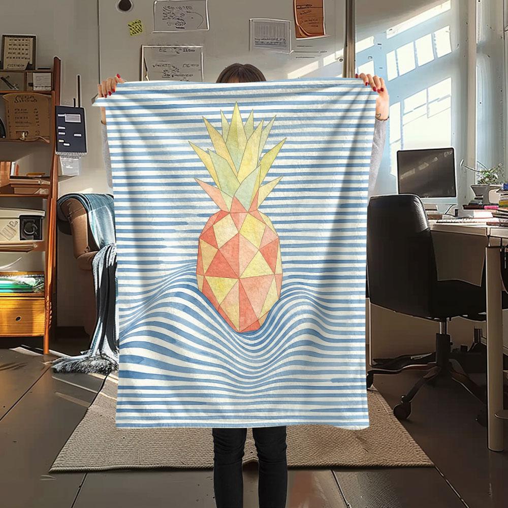1PC Pineapple Waves Graphic Print Flannel Blanket Lightweight and Portable for Lunch Break Warmth and Comfort Halloween Gifts Holiday Present