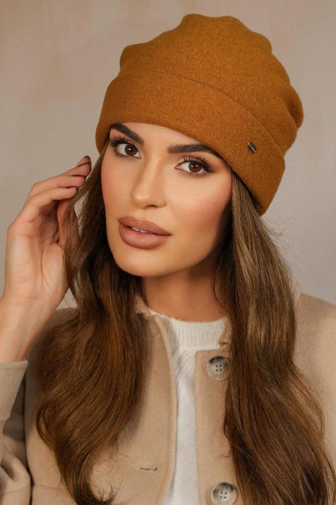 Women' Woolen Hat with Turn-Up In Mustard Color Kamea-Krokus