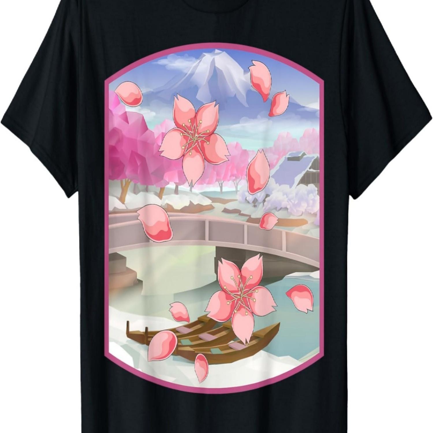Sakura Pink Flower Japan Floral Cherry Blossom T-Shirt S чёрный