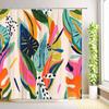 Boho Colorful Floral Shower Curtain Minimalist Abstract Art Modern Aesthetic Jungle Plant Tropical Leaf Bathroom Decor with Hook