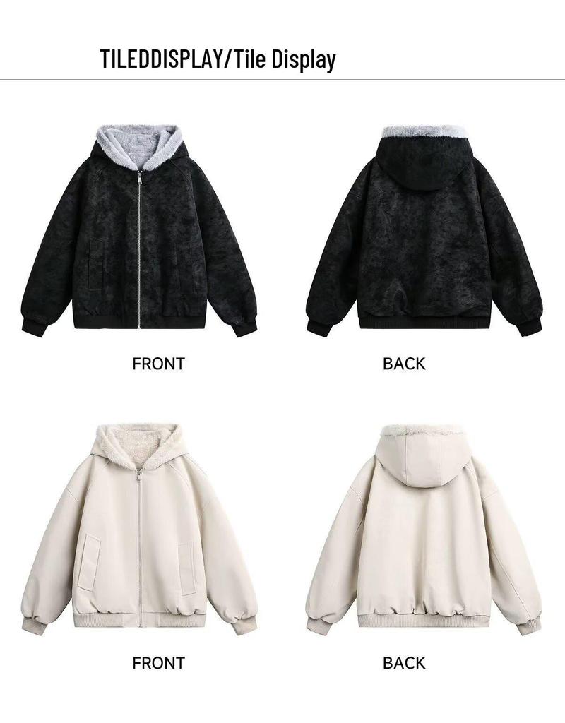 Unisex American-Style Hooded Leather & Cotton Jacket with Fur Collar - Thick, Warm, Winter Coat