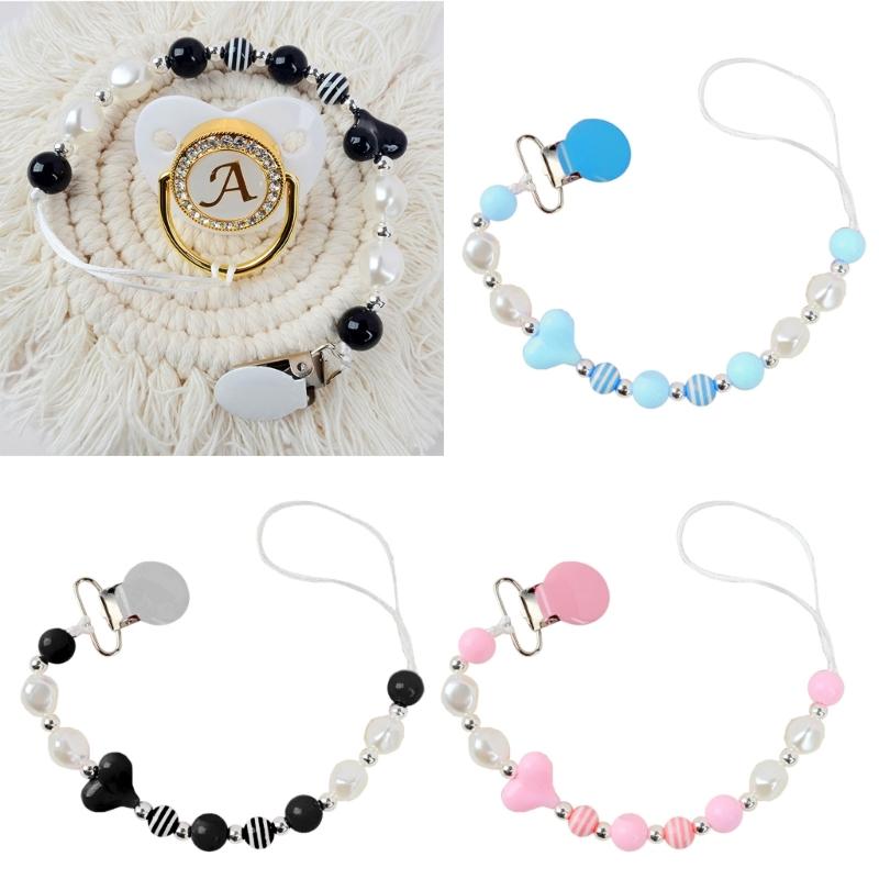 Colorful Crystal Bead Pacifier Chain Upgraded Anti-Drop Chain Round Clip Used for Newborn Girls Essentials- Baby Shower-