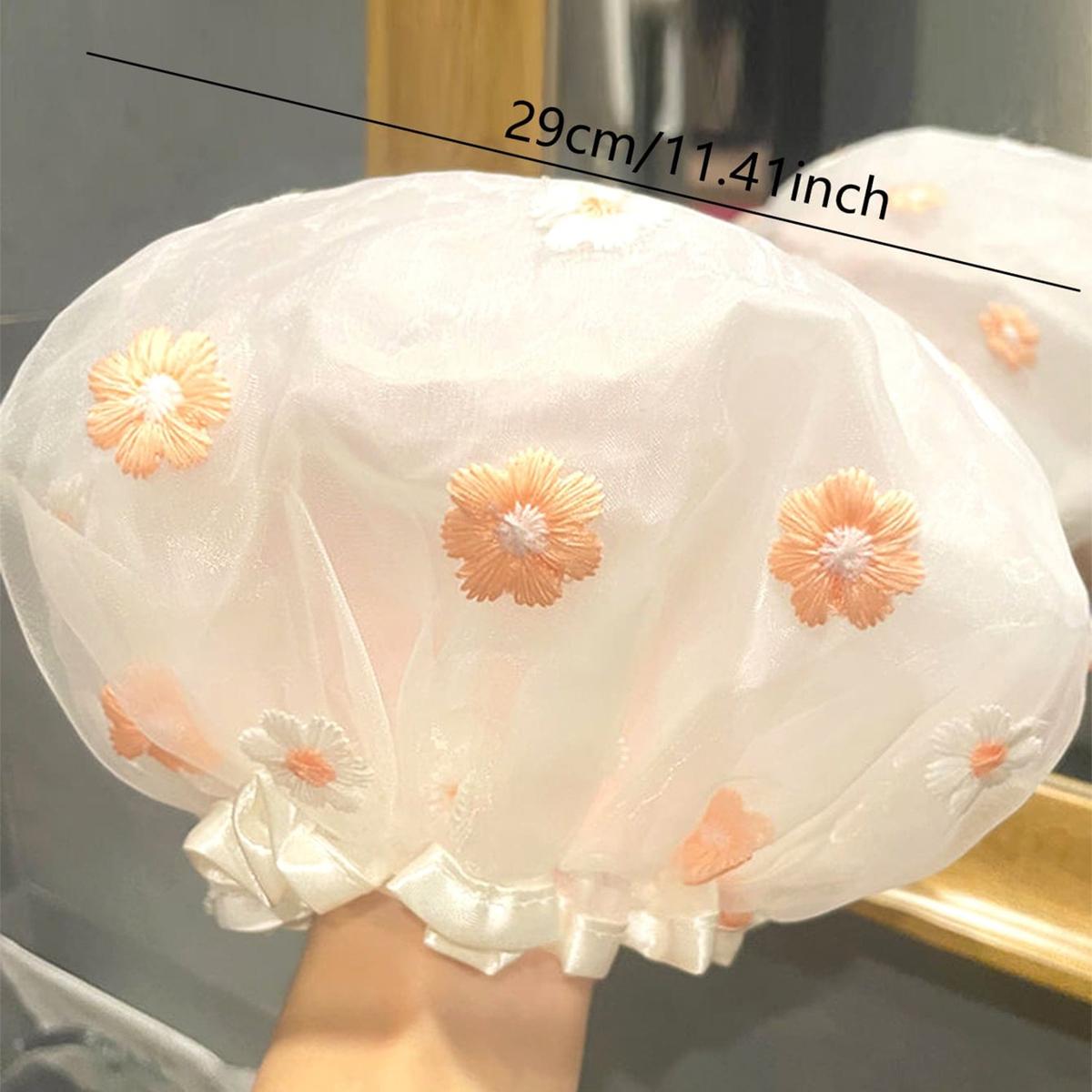 1pc - Cute flower shower cap for ladies, double layered bathroom hair cap, shampoo shield shower cap for princess