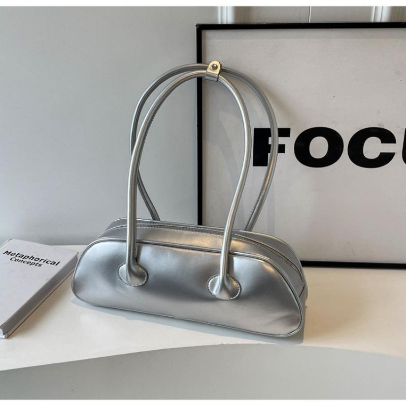 Korean simple solid color PU bag women's new high-end baguette bag 2025 spring and summer versatile axillary shoulder bag