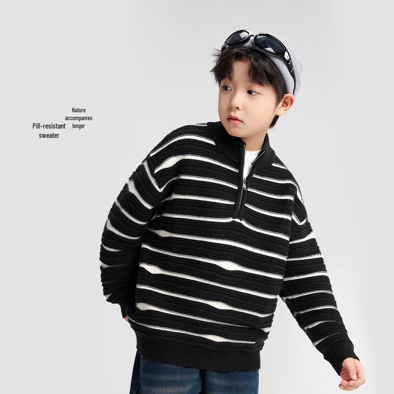 Boys  Black & White Striped Knit Sweater 120