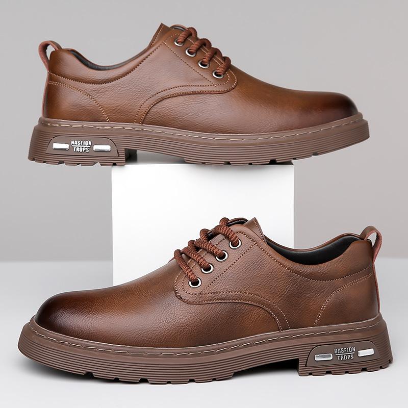 Men's Leather Shoes British Platform Casual Derby Shoes Men's Dress Wedding Tooling Low Top Martin Boots