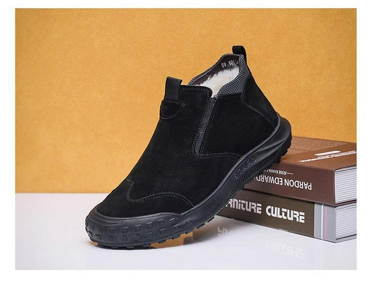 Men's Winter Thick-Soled Cotton Snow Boots, Plus Velvet Warm Slip-On Platform Short Boots