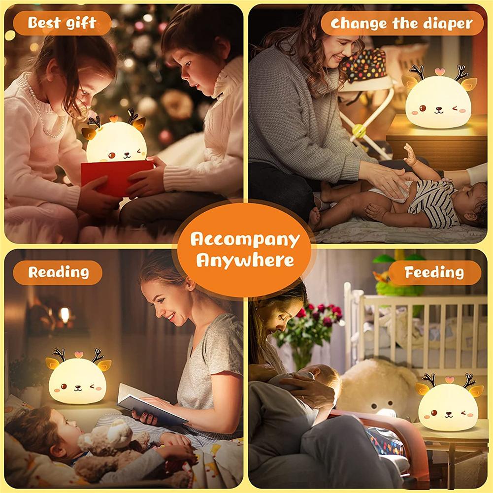 Silicone Usb Touch-sensor Led Night Light Cute Deer-shaped 7 Colors Brightness Adjustable Room Desktop Decor Lamp For Kids Girls