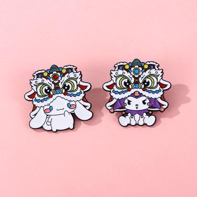 New Year's Lion Dance Brooch Cartoon Cute Jade Cinnamon Dog Kulomi Sanrio Lion Head Metal Badge Clothes Accessories