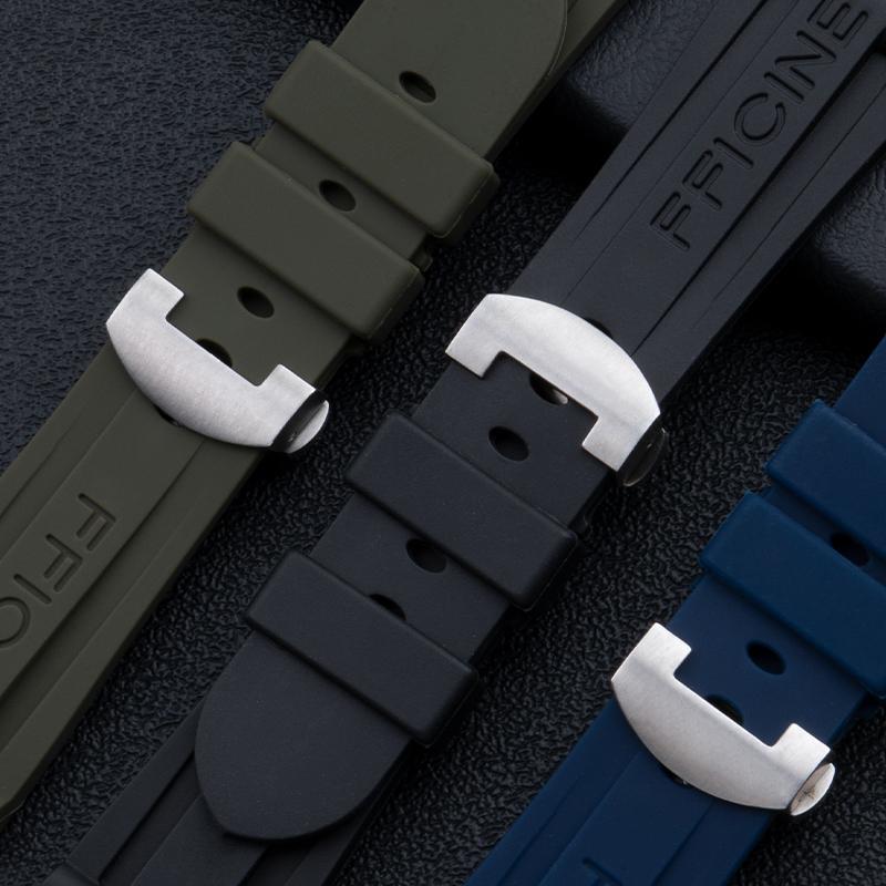 Soft Nature Rubber 26mm Black Blue Red Orange Green Waterproof Watchband For Panerai Strap 47mm Dial Wristband Folding buckle