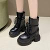 Fashion 2025 New 11cm Women Ankle Boots Platform Mid-Calf Motorcycle Women Shoes Boots Autumn Winter Warm Non-slip Female Short Boots