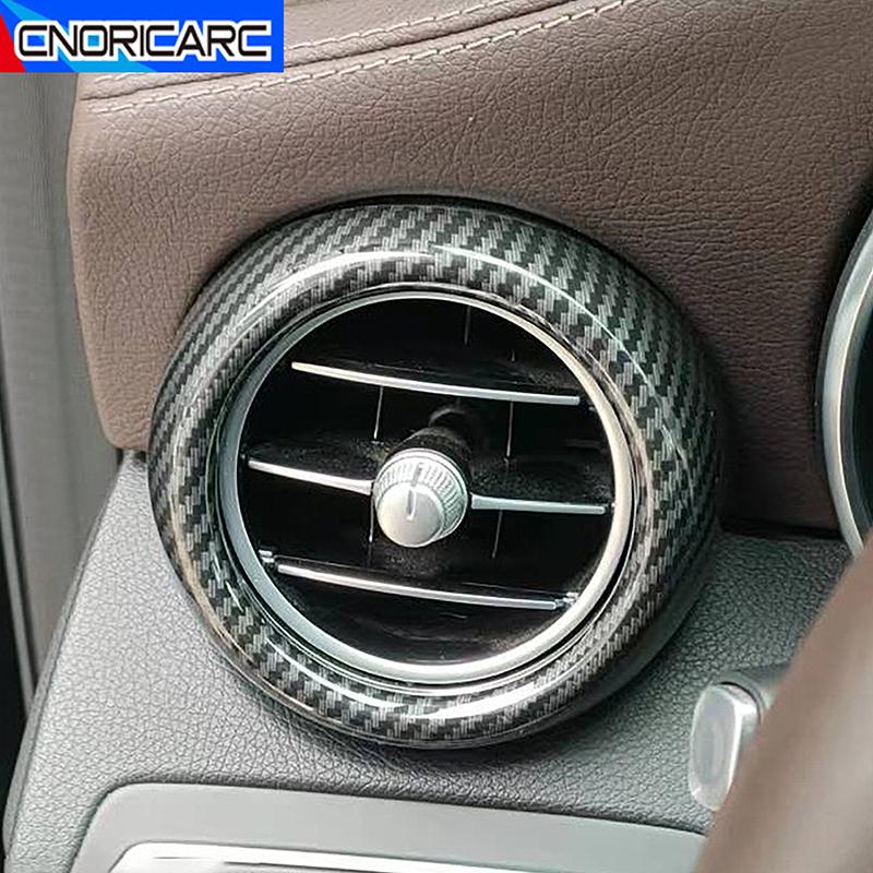 Carbon Fiber Pattern Car Accessories Dashboard Side Air Condition Outlet Circle Frame Stickers For Mercedes Benz GLC -