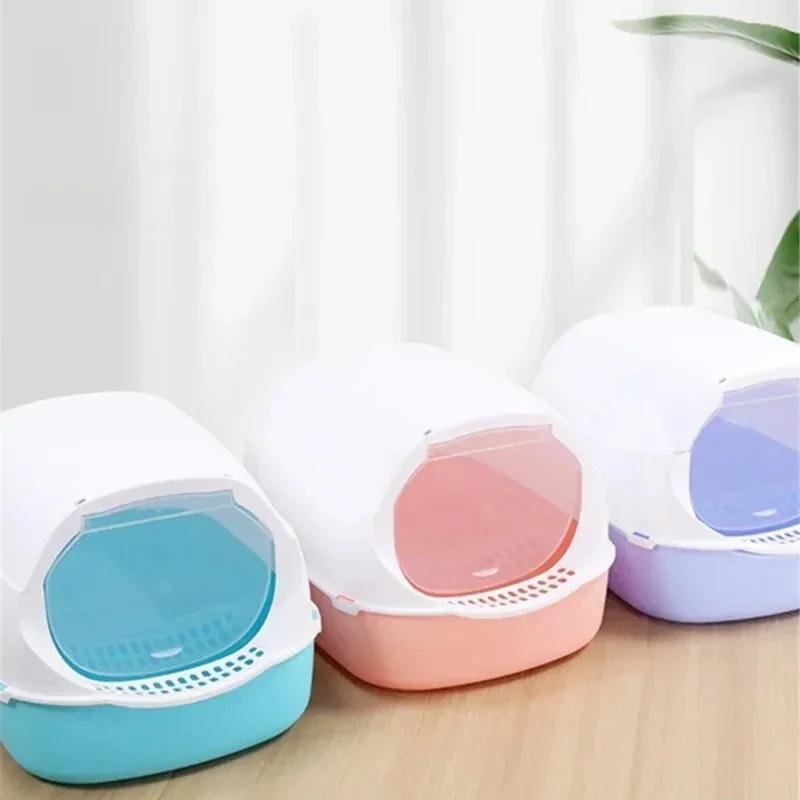 For Kitty Sandbox Cat Litter Box Semi-enclosed Splashproof Cat Tray Cat Toilet Cleaning Basin Supplies Pet Toilet Kitten Tray Be