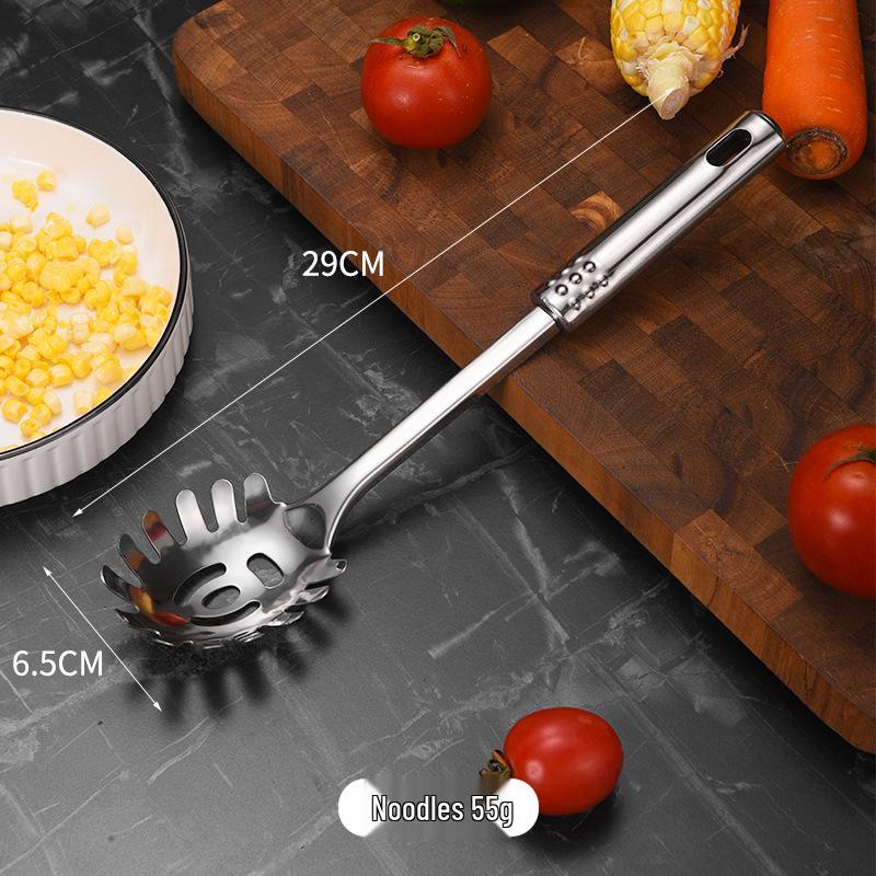 7-Piece Stainless Steel Kitchen Utensil Set: Spoon, Spatula, Slotted Spatula, Strainer, Ladle, Rice Spoon, Flour Sifter, and Meat Fork