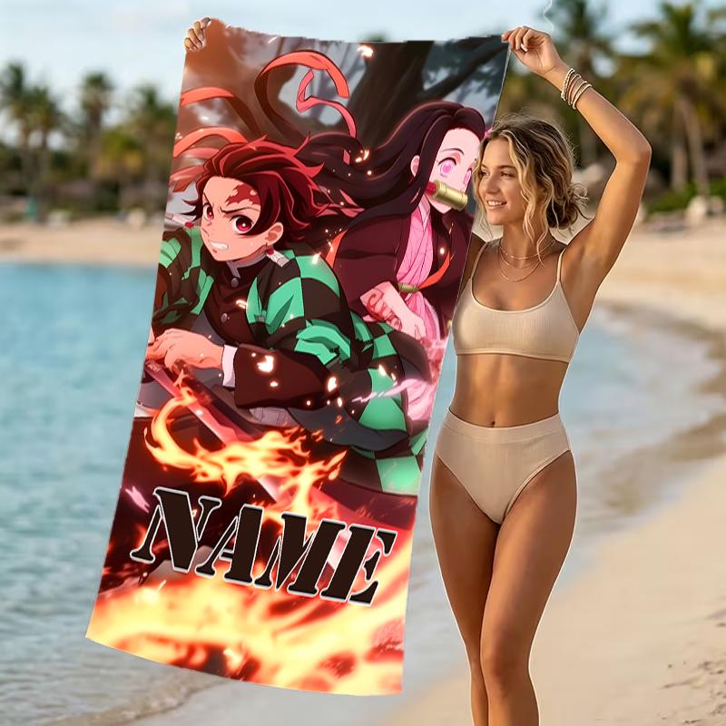 Customizable Personalized Beach Towels Demon Slayer Tanjiro Kamado Themed designs.Suitable for the Beach, Yoga, Sports;ideal As Beach Accessories