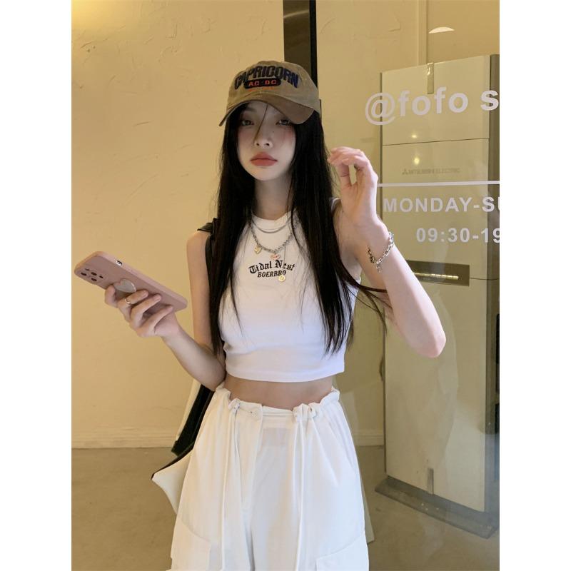 Korean Version of Sweet Spice Girl Sleeveless I Words Inside A Small Halter Vest Women's New Short Shoulder To Wear Chic Outside
