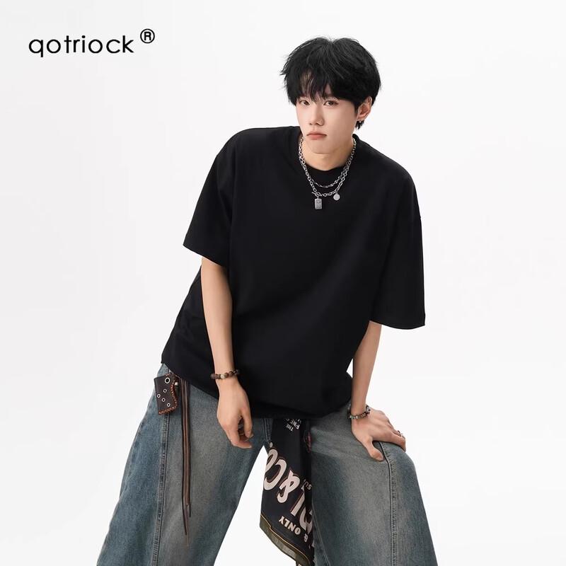 

QOTRIOCK Men s Heavyweight Pure Cotton Short Sleeve T-Shirt L