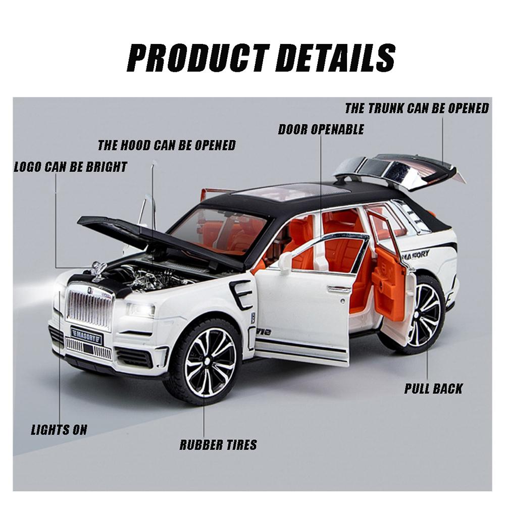 1/32 Scale Exclusive Alloy Metal Pull Back Die-cast Car CULLINAN MASORY Diecast Metal Pullback Toy Car with Openable Doors,Light Music Gifts Toy