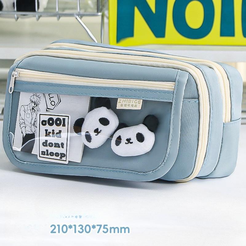 

Пенал большой вместимости для учеников младших классов средней школы с простым корейским дизайном, идеально подходит для девочек 1* pencial box（No gift stickers） синий