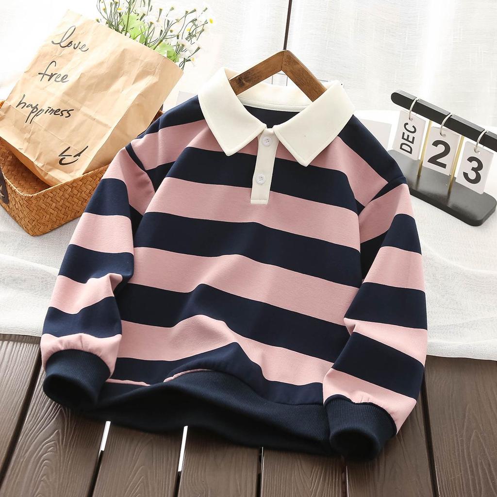 Herbst Jungen Gestreiftes Polo Langarm Strickhemd