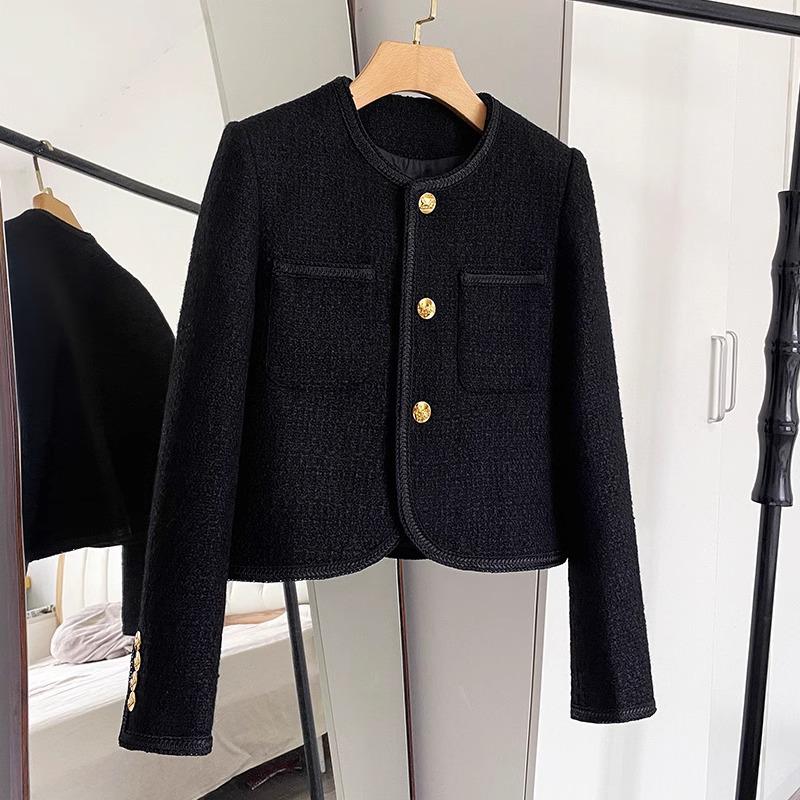 Women's 2025 Autumn/Winter Classic French Wool Tweed Little Black Jacket