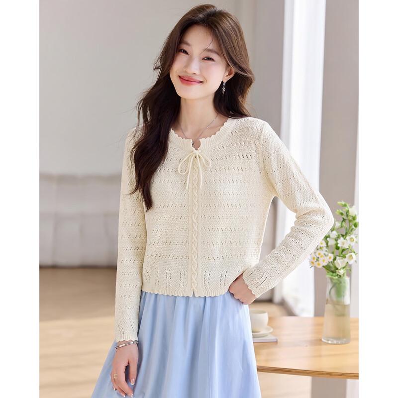 Sanpowa Women s Hollow Knit Long Sleeve Pullover M
