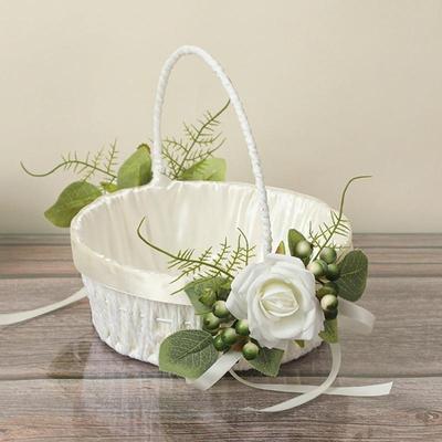 Western Wedding Flowers Basket Small Rattans Woven Basket with Handle for Bride X3UC