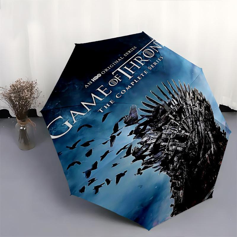 1pc Game of Thrones The Complete Series Automatic Folding Umbrella - Compact 8-Rib Design, Durable Plastic & Iron1260L