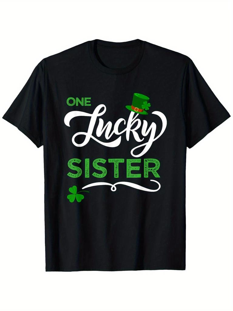 One Lucky Sister St Patricks Day Graphic Tee Soft Cotton Casual Short Sleeve T-Shirt for Women