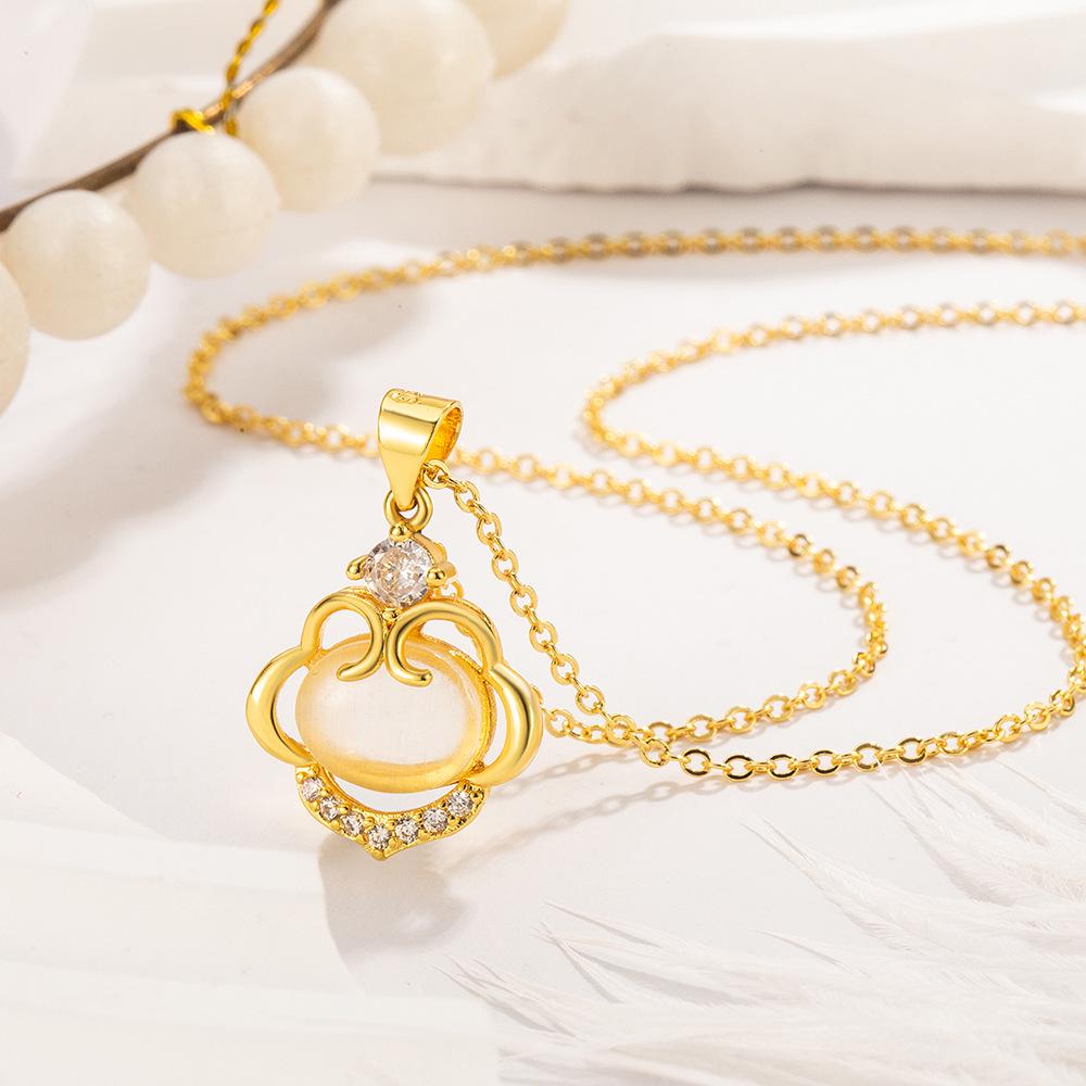 Ruyi Ping An Lock Cat's Eye Stone Jewelry Set: Elegant, Versatile, Light Luxury Design