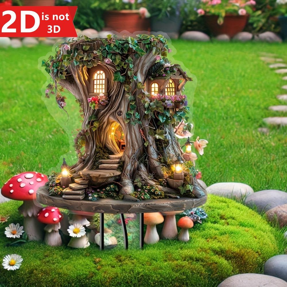 

2D Bohemian fairy tree house plaque. Multi-functional outdoor artwork for Wonderland Garden decor.