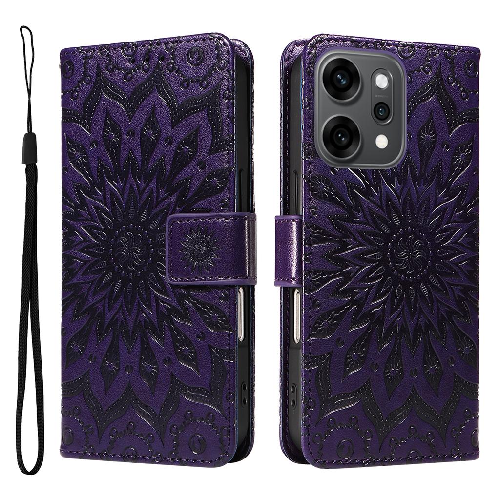 For Oppo Reno14 Pro 5G (China)/Oppo Reno14 Pro 5G (Global) Leather Wallet Case Sunflower Imprinted Phone Cover