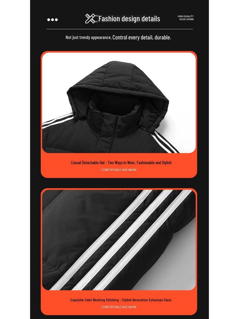 Jachetă cu glugă și puf Adidas Unisex cu Trei Benzi - Palton de Iarnă Trendy