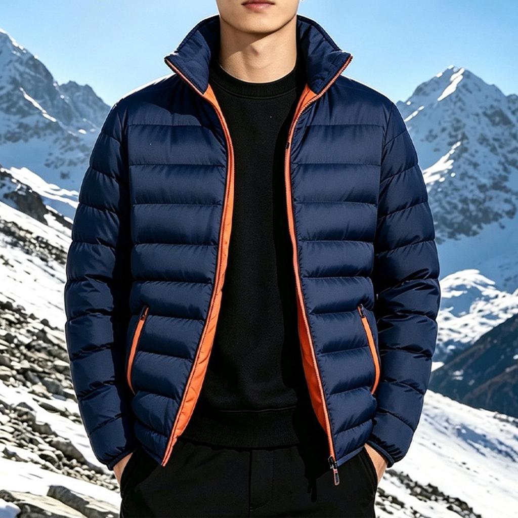 Men's Winter Lightweight Short Padded Jacket Warm Cotton Coat Outerwear for Cold