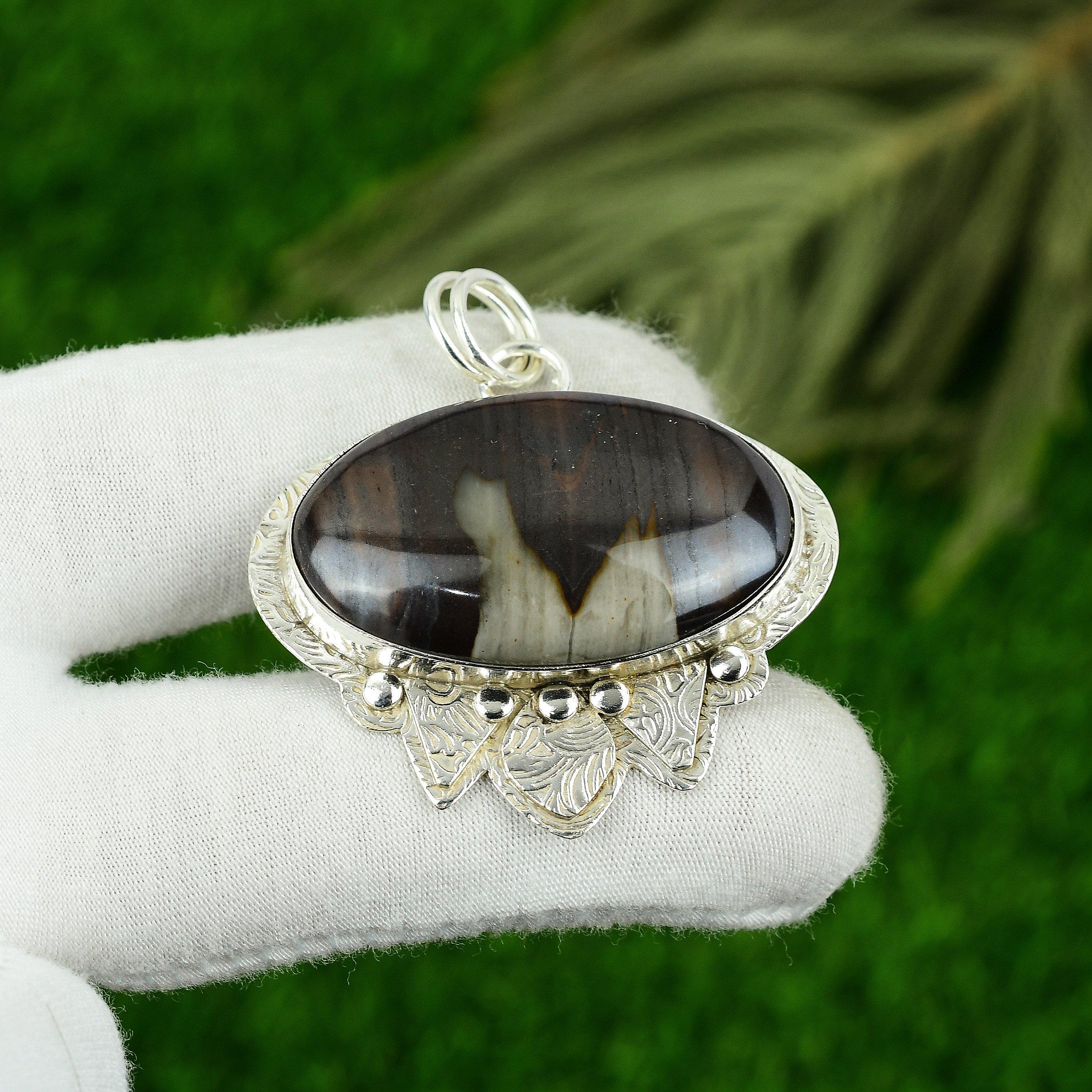 

Gift For Her 925 Sterling Silver Natural Picasso Jasper Gemstone Jewelry Pendant