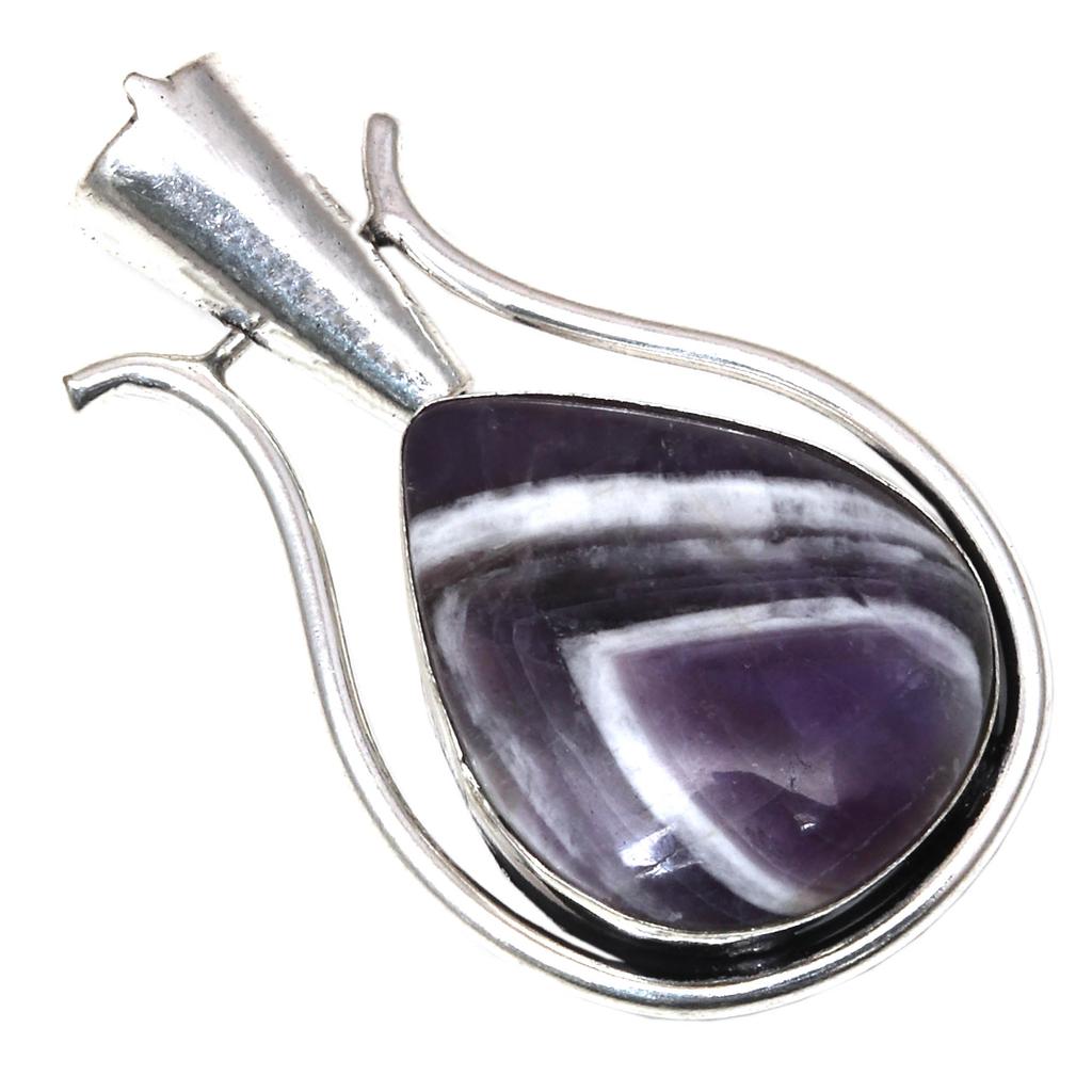 Pendant Amethyst Lace Agate Gemstone Handmade Antique Silver Jewelry 2"