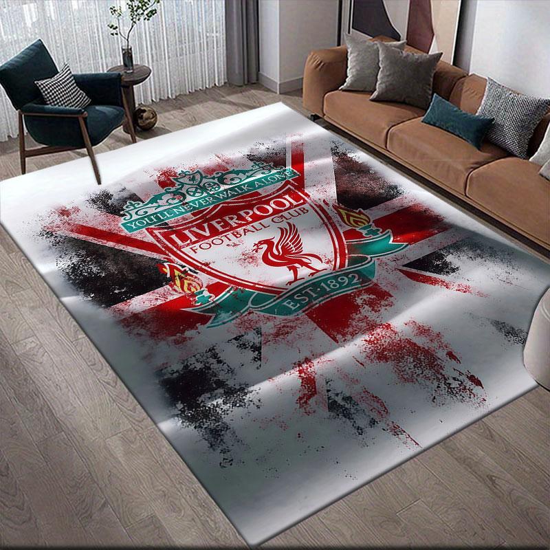 Liverpool Flannel Printed Carpet, Home Sofa Decoration for Living Room & Bedroom, Non‑Slip Play Flannel Floor Mat for Game Room