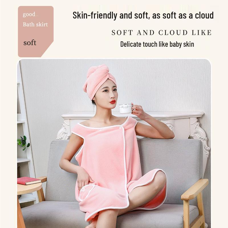 Women's Thickened Coral Fleece Bath Skirt - Soft, Absorbent, No Shedding, Wearable Towel Bathrobe for Adults