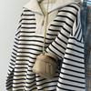 BF Striped Polo Collar Fleece Sweatshirt - Women's Autumn Winter Korean Style Casual Half Zip Top