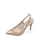 Crescentseoul Juné Glitter Mesh Combination Slingback Heels - Beige