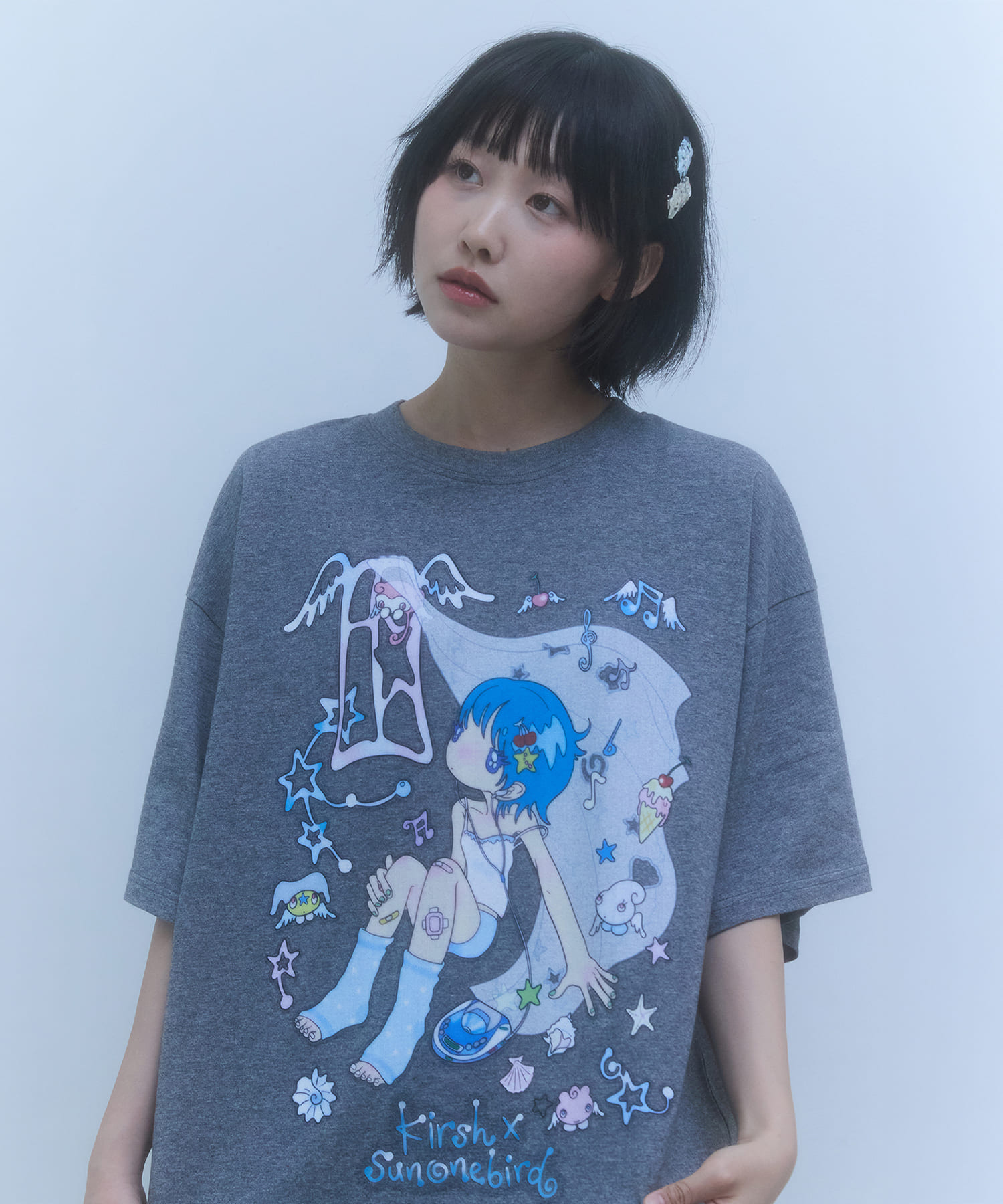 Kirsh X Sunonebird Main Graphic Big Oversized T-Shirt [Melange Gray] 0