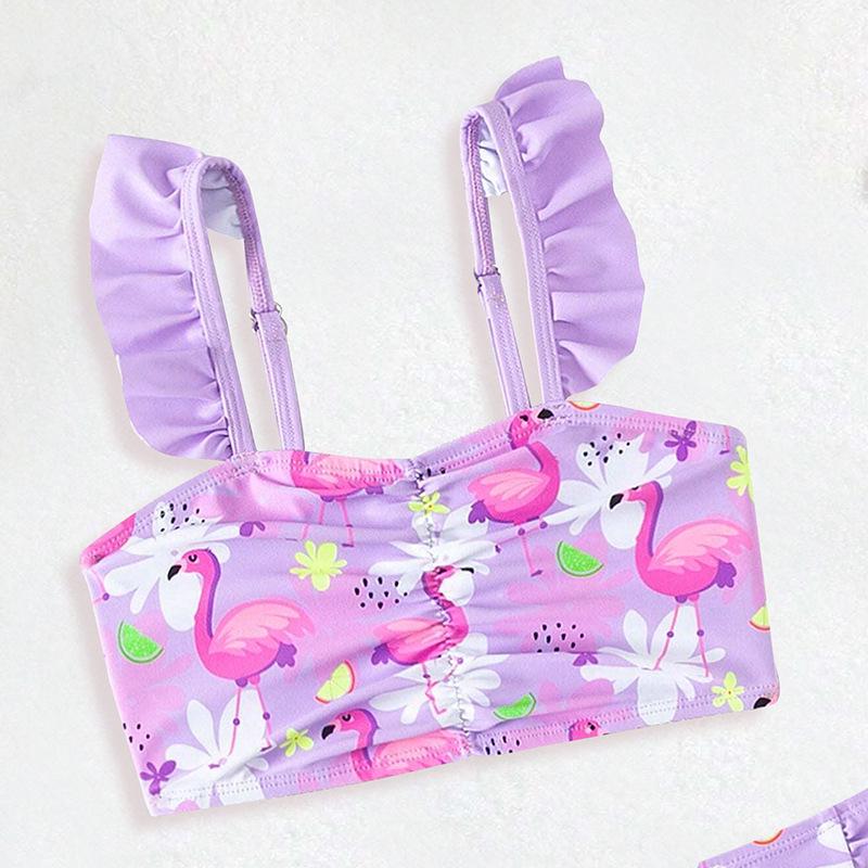 2025 Girls' Three-Piece Purple Swimsuit Set - Split Swimwear for Small To Medium Children