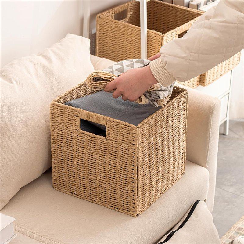 A34R Rope Storage Baskets Foldable Hand Woven Storage Cubes Bins With Handles For RV Bedroom 13" Foldable Storage Baskets
